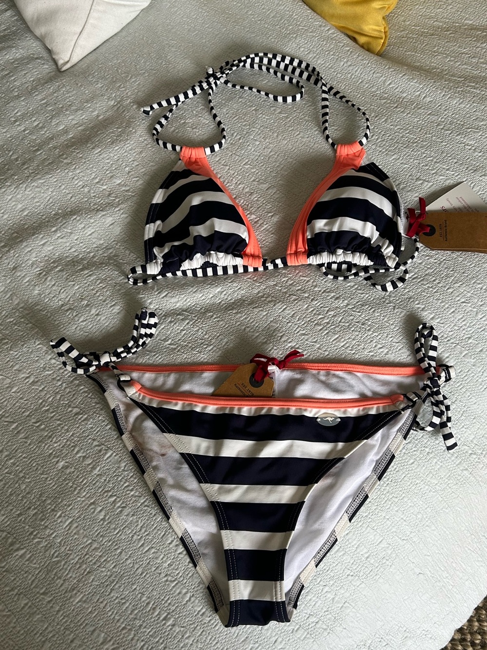 kangaROOS Navy & White Striped Bikini with Coral Trim
